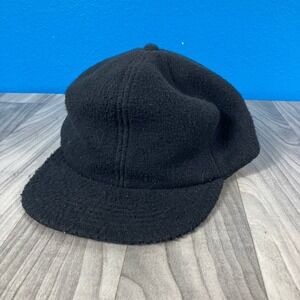 Men's Wool Solid Black Fitted Baseball Cap Short Bill Size L Made in USA